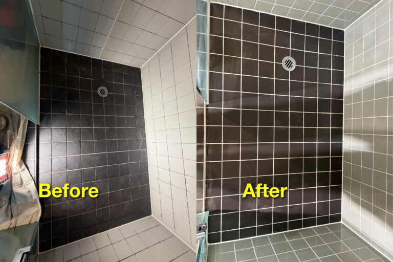 shower grout repaiting before and after